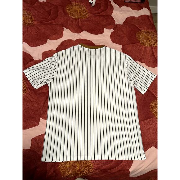 Retro Black White Stripe Umpire Tee w/ Brown Trim – Size L - Picture 4 of 4